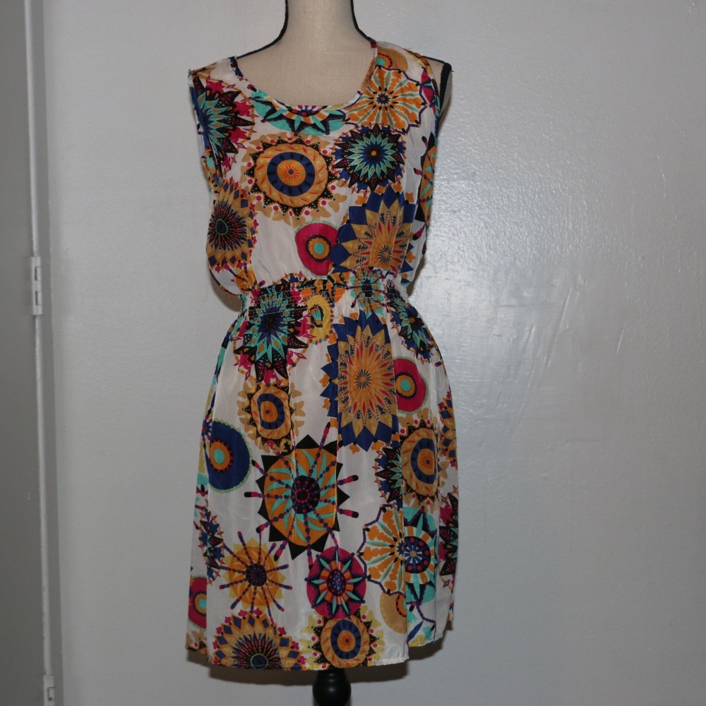 Drunken Tango Geometric Floral Summer Dress NWOT